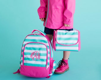 Girls Personalized Striped Backpack and Lunchbox Set