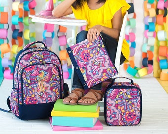 Personalized Backpack and Lunch Box Set - Ellison Paisley Monogram