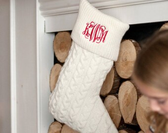 Personalized Cream Cable Knit Christmas Stocking: Monogrammed