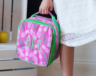 Personalized Lunch Bag ~ Monogrammed Pineapple Lunch Tote ~ Lunch Box ~ Kids Personalized Lunchbox ~ Pink and Green ~ FREE Personalization