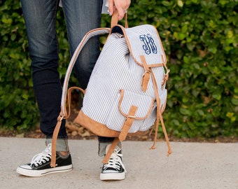 Personalized Seersucker Backpack - Monogrammed Backpack - Monogrammed Bookbag ~ Free Personalization ~ Monogram Seersucker Day Bag