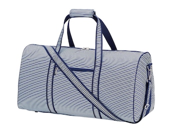 Personalized Pinstripe Duffel Bag: Monogrammed Navy & White