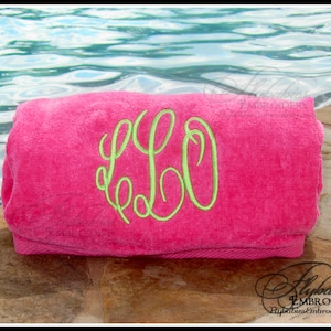 Personalized Terry Cotton Velour Beach Towel: Monogrammed Pool Towel