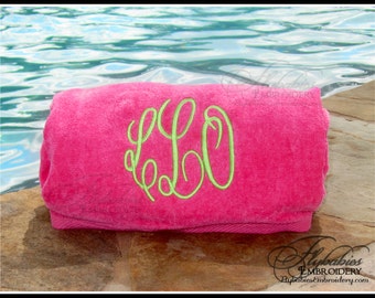 Personalized Terry Cotton Velour Beach Towel: Monogrammed Pool Towel