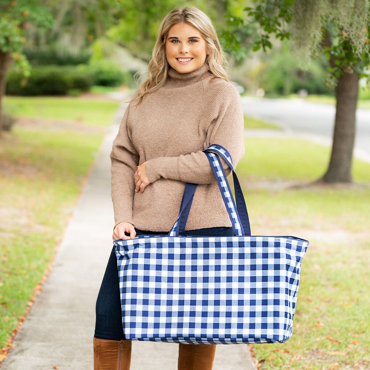 Monogrammed Gingham Ultimate Tote ~ Personalized Blue Check