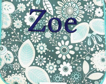 Personalized Teal Lunchbox: Floral Boho Monogrammed Lunch Bag