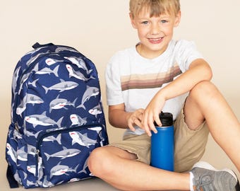 Boy's Monogrammed Backpack ~ Personalized Shark Backpack ~ Monogram Book Bag - Sharks Bookbag ~ Back to School