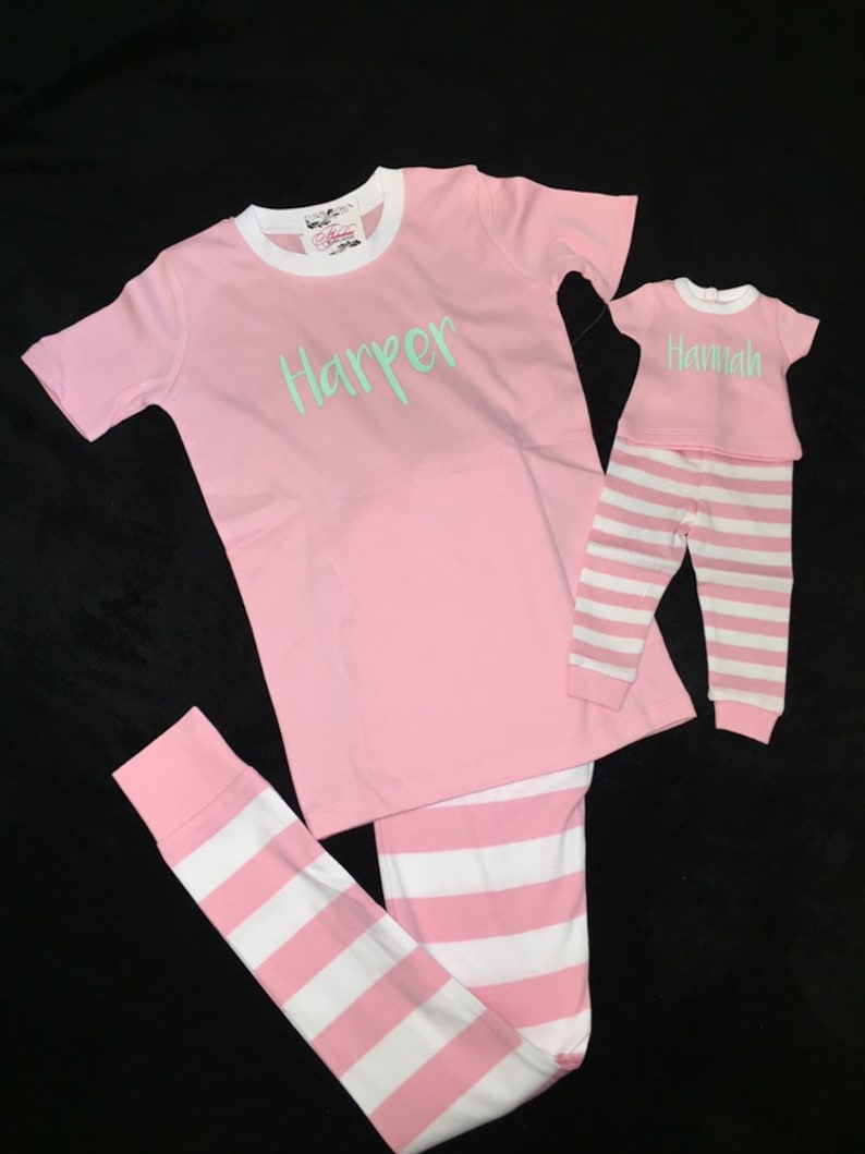 Personalized Girl & Doll Matching Pajama Set Pink or Purple Etsy