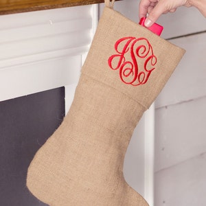 Personalized Burlap Stocking Personalized Christmas Stocking Monogrammed Burlap Stocking Burlap Christmas Stocking Matching Stocking immagine 1