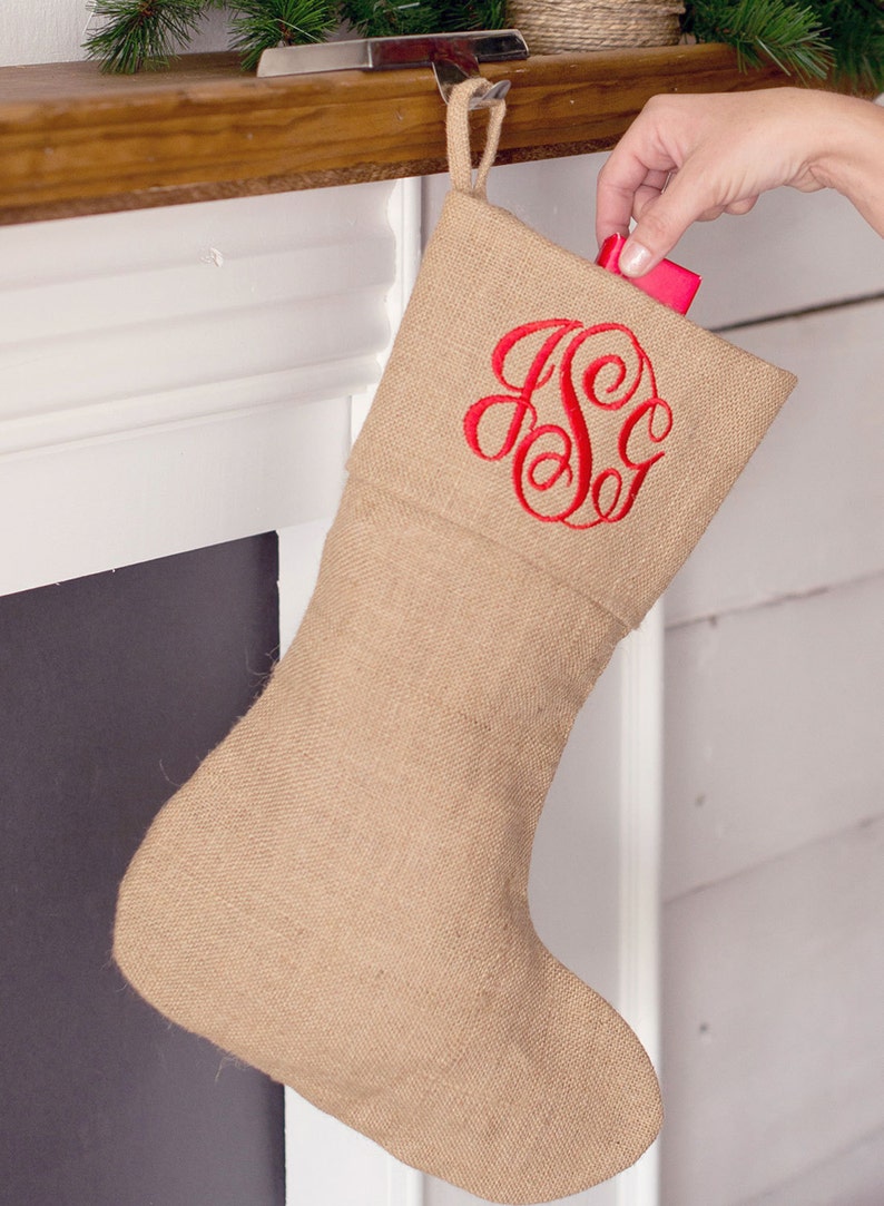 Personalized Burlap Stocking Personalized Christmas Stocking Monogrammed Burlap Stocking Burlap Christmas Stocking Matching Stocking immagine 1