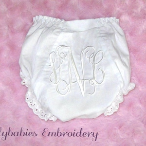Monogrammed Baby Bloomers ~ Personalized Baby Bloomers ~ Personalized Diaper Cover ~ Monogrammed Diaper Cover ~ White Monogram Bloomers