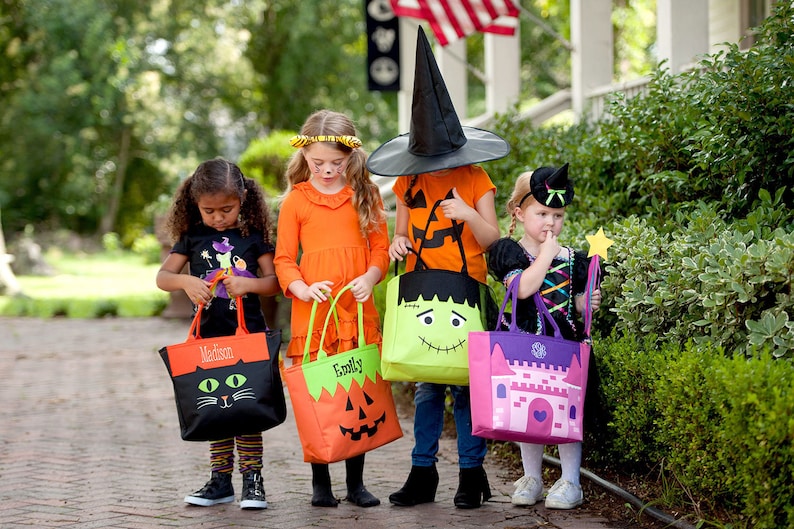 Monogrammed Trick or Treat Tote Bag ~ Kids Custom Trick or Treat Bag ~ Personalized Halloween Tote Monogrammed Trick or Treat Tote for Kids