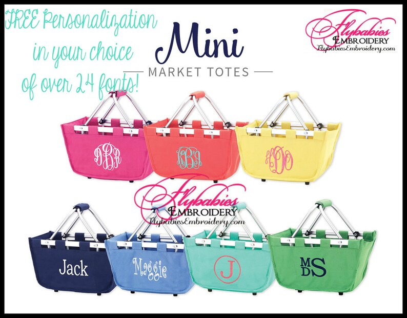 Monogrammed Mini Market Tote Personalized Easter Basket Personalized Market Tote Monogrammed Market Tote 11 colors quick shipping image 3