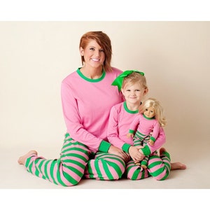 Matching Mommy & Me Pajamas Mom and Daughter PJs FREE Personalization Quick Shipping Pink and Green Personalized Pajamas image 1