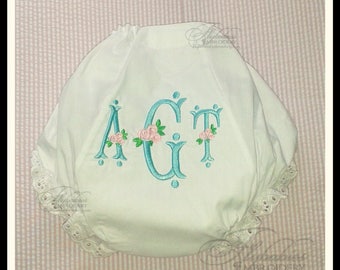 Monogrammed Diaper Cover ~ Floral Monogram ~ Monogrammed Baby Bloomers ~ Personalized Baby Bloomers ~ Personalized Diaper Cover ~ Quick Ship