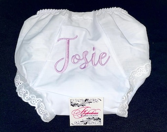 Monogrammed Baby Bloomers: Personalized White Diaper Cover