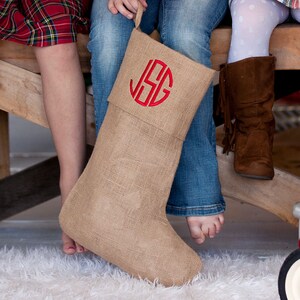 Personalized Burlap Stocking Personalized Christmas Stocking Monogrammed Burlap Stocking Burlap Christmas Stocking Matching Stocking immagine 3