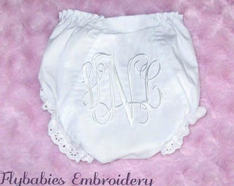 Monogrammed Baby Bloomers: Personalized White Diaper Cover