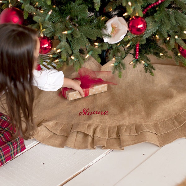 Personalized Burlap Tree Skirt - Burlap Christmas Tree Skirt ~ Monogrammed Burlap Tree Skirt - Monogrammed Tree Skirt ~ Farmhouse Decor