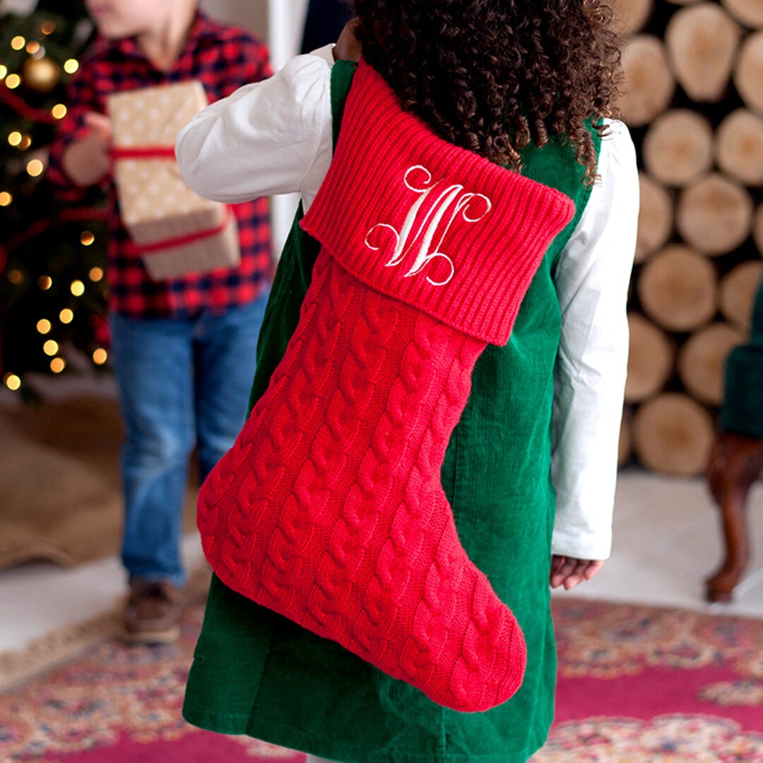 Red Knit Christmas Stocking Personalized Stocking Etsy