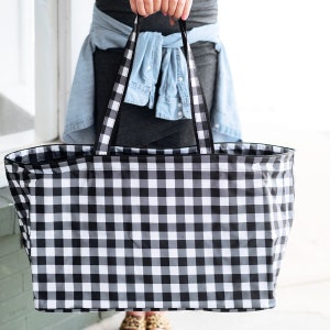 Monogrammed Gingham Ultimate Tote ~ Personalized Black Check Utility Tote Bag ~ Monogram Ultimate Carry All Bag ~ Buffalo Plaid Tote Bag