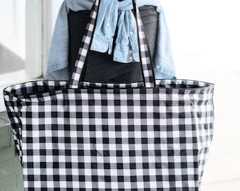 Monogrammed Gingham Ultimate Tote ~ Personalized Black Check Utility Tote Bag ~ Monogram Ultimate Carry All Bag ~ Buffalo Plaid Tote Bag