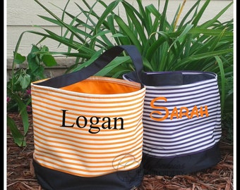 Personalized Stripe Halloween Bucket ~ Personalized Trick or Treat Bag ~ Monogrammed Halloween Bag ~ Striped Halloween Trick or Treat Bag