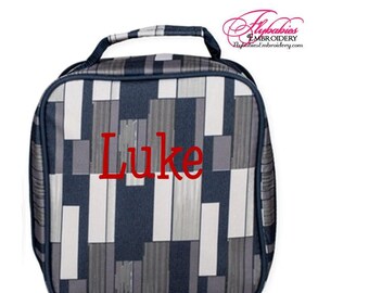 Personalized Lunchbox: Monogrammed Grey & Black Insulated Lunch Bag