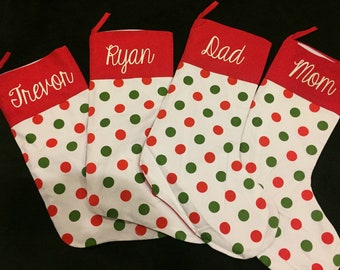 Personalized Christmas Stocking ~ Custom Family Stockings ~ Monogrammed Christmas Stocking ~ Polka Dot Christmas Stocking