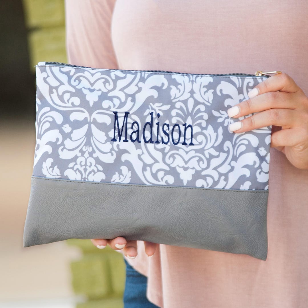 Monogrammed Zippered Pouch ~ Monogram Damask Bag ~ Personalized ...