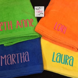 Personalized Beach Towel, Embroidered Terry Cotton Velour