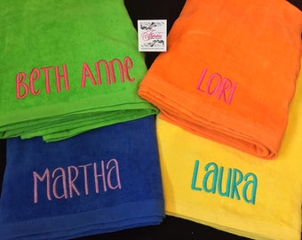 Personalized Beach Towel, Embroidered Terry Cotton Velour