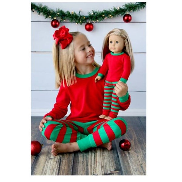 Matching Girl & Doll PJ set - Personalized Christmas Pajamas for Girl and Doll ~ FREE Personalization ~ Girl and Doll Matching Pajama