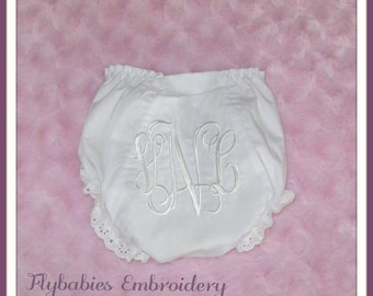 Monogrammed Baby Bloomers ~ Personalized Baby Bloomers ~ Personalized Diaper Cover ~ Monogrammed Diaper Cover ~ White Monogrammed Bloomers