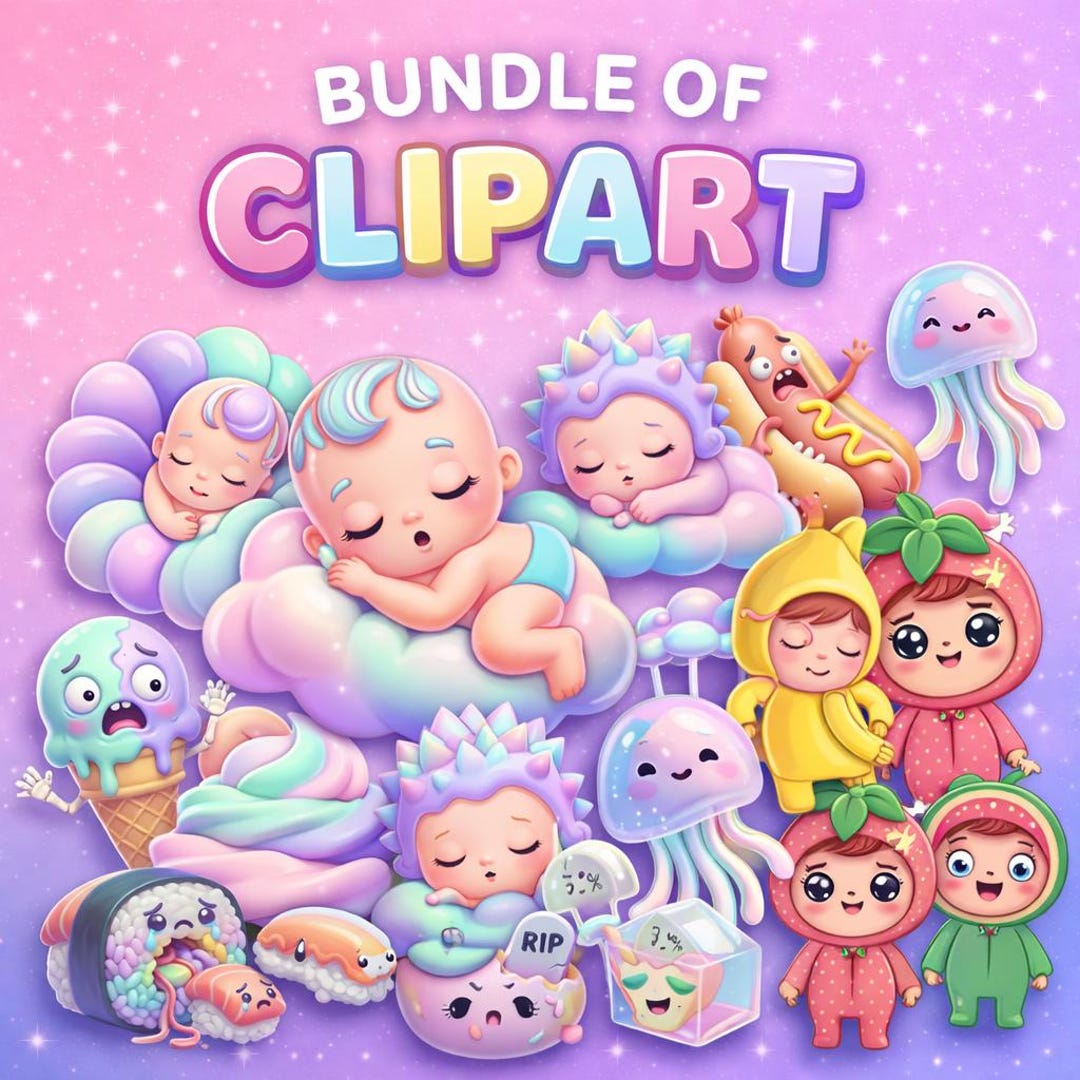 Cute Kawaii Clipart Bundle PNG SVG JPG | Pastel Cartoon Characters ...