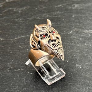 Schwerer Teufelsring aus Sterlingsilber (Größe 12), 925er Sterlingsilber, Biker-Gothic-Stil, rote Augen, handgefertigt, japanischer Stil