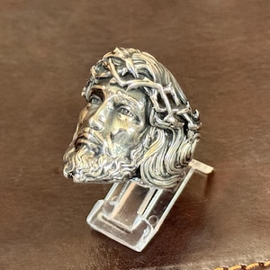 Large Jesus Christ Face Ring Sterling Silver 925 3D Design (size 12) Taxco Mexico Realistic Religious Catholic Handcrafted Jewelry