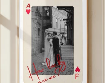 Plantilla de pareja de naipes, póster fotográfico romántico personalizado, regalo de Canva editable para novio, aniversario o cumpleaños, arte de amor imprimible.