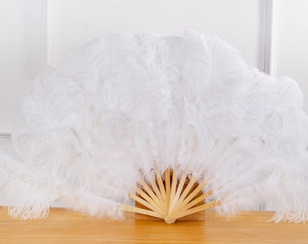 32X18inch (80X45cm) Large Ostrich Feather Fan,Burlesque Dance feather fan,wedding feather fan