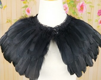 Deluxe Black  Feather Collar or Cape, Fantasy Feather Collar for Events, Costume, Carnival Cosplay