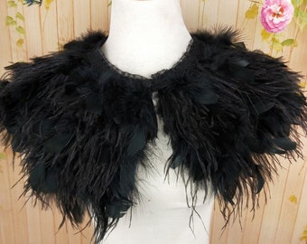 Deluxe Black  Feather Collar or Cape, Fantasy Feather Collar for Events, Costume, Carnival Cosplay