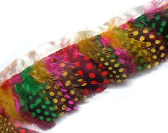 30cm Rainbow Guinea Hen Hackle feather fringe Trim Fascinator Material