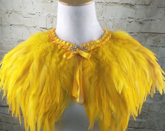 Deluxe Yellow Feather Collar or Cape, Fantasy Feather Collar for Events, Costume, Carnival Cosplay