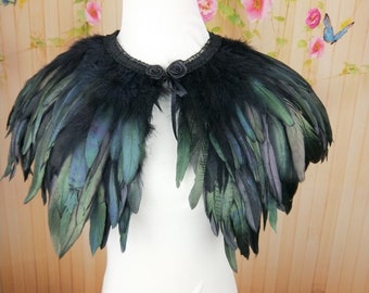 Col ou cape en plumes noires naturelles de luxe, col en plumes fantaisie pour événements, costume, cosplay de carnaval