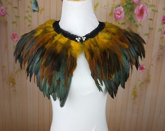 Deluxe Yellow&Black Feather Collar or Cape, Fantasy Feather Collar for Events, Costume, Carnival Cosplay