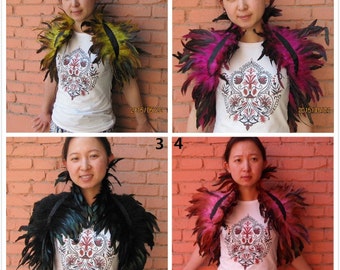 Burlesque feathers SHAWL Shrug Shoulders Feathers cape Halloween costume ,vintage capelet for Adult
