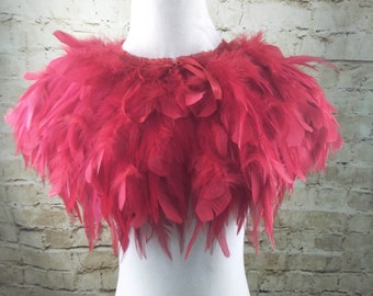 Deluxe Red Feather Collar or Cape, Fantasy Feather Collar for Events, Costume, Carnival Cosplay