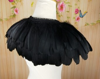 Deluxe Black  Feather Collar or Cape, Fantasy Feather Collar for Events, Costume, Carnival Cosplay