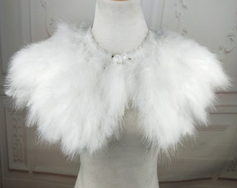 Col ou cape en plumes blanches de luxe, col en plumes fantaisie pour événements, costume, cosplay de carnaval