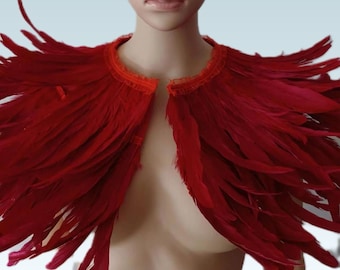 Deluxe Red Marabou  Feather Collar or Cape, Fantasy Feather Collar for Events, Costume, Carnival Cosplay